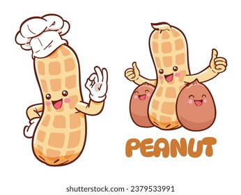 Peanut cartoon character wearing chef's hat, showing tasty ok sign and thumbs up.