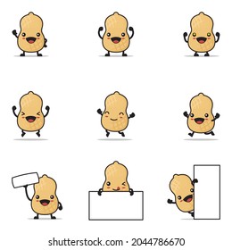 peanut cartoon, with happy facial expressions and different poses, isolated on a white background