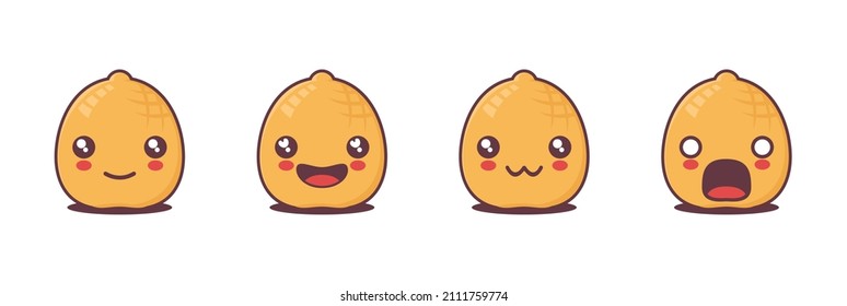 peanut cartoon illustration, with different facial expressions. suitable for icons, logos, prints, stickers, etc.