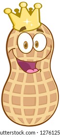 Peanut Cartoon Mascot Character With Golden Crown
