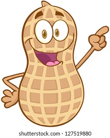 Peanut Cartoon Mascot Character Holding A Finger Up