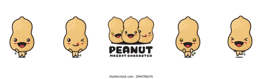 peanut cartoon mascot, with different facial expressions and poses, isolated on white background