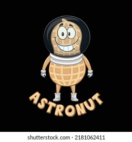 Peanut, Cartoon, Vector, Astronaut Theme, Vector Illustration. T-Shirt design.