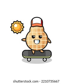 peanut character illustration ride a skateboard , cute design