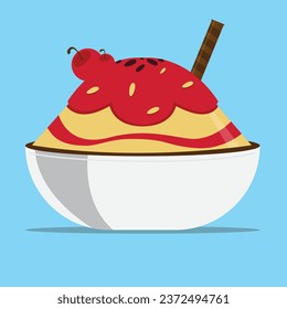 Peanut Cherry With Wafer Roll Bingsoo in the bowl