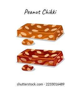 Peanut Chikki Jaggery Sweet Indian Snack Illustration Design Vector, Gazak Chikki Vector