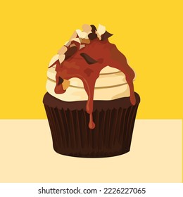 Peanut Chocolate Cupcake Illustration Vector