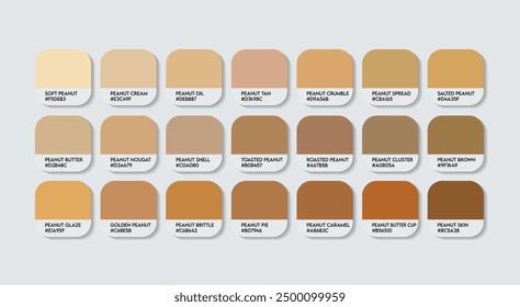 Peanut Color Palette, Peanut Color Guide Palette with Color Names. Catalog Samples of the Brown with RGB HEX codes and Names. Wood Color Palette Vector, Water-based Colors, and Fashion Trend colors