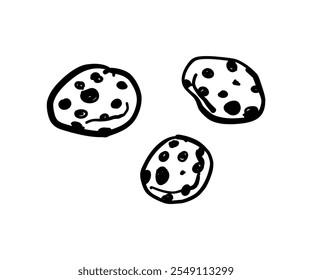 Peanut cookies with chocolate drawn in doodle style. Vector illustration for design.