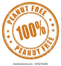 Peanut free rubber stamp. Peanut free imprint. Peanut free icon. Peanut free round seal.