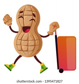 Peanut going on trip, illustration, vector on white background.