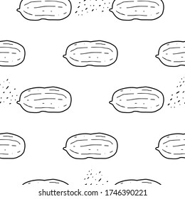 Peanut hand drawn vector seamless pattern. Outline monochrome texture made in doodle style.Fruit 
background for package, merch, wallpaper, menu and other design.