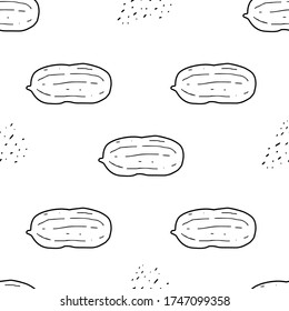 Peanut hand drawn vector seamless pattern. Outline monochrome texture made in doodle style.Fruit 
background for package, merch, wallpaper, menu and other design.