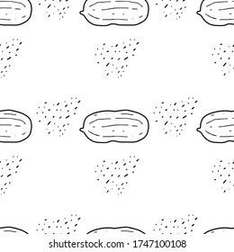 Peanut hand drawn vector seamless pattern. Outline monochrome texture made in doodle style.Fruit 
background for package, merch, wallpaper, menu and other design.