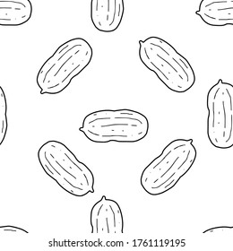 Peanut hand drawn vector seamless pattern. Outline monochrome texture made in doodle style.Fruit 
background for package, merch, wallpaper, menu and other design.