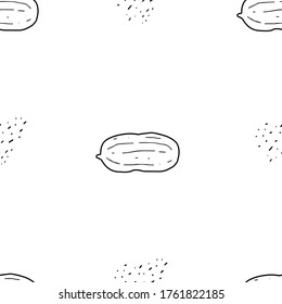 Peanut hand drawn vector seamless pattern. Outline monochrome texture made in doodle style.Fruit 
background for package, merch, wallpaper, menu and other design.