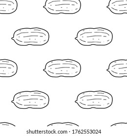 Peanut hand drawn vector seamless pattern. Outline monochrome texture made in doodle style.Fruit 
background for package, merch, wallpaper, menu and other design.