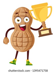 Peanut holding trophy, illustration, vector on white background.