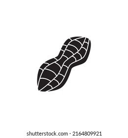 Peanut icon in black flat glyph, filled style isolated on white background