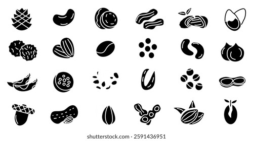 Peanut icon collection. Nuts icons set vector. in white background. editable file