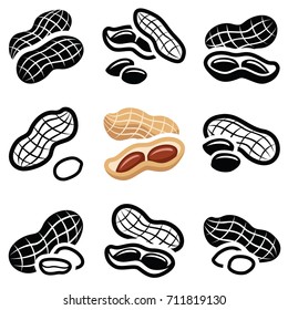 Peanut Icon Collection - Vector Outline And Silhouette