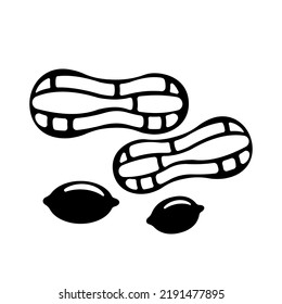 Peanut icon. Flat design illustration in black and white.