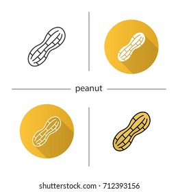 Peanut icon. Flat design, linear and color styles. Isolated vector illustrations