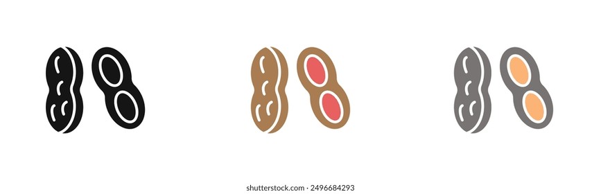 Peanut icon outline collection or set in black and white