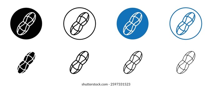 Peanut icon set in black and blue colors on white background