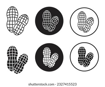 Peanut icon set in filled and outlined style. Simple groundnut vector pictogram. Nutshell thin line drawing symbol.