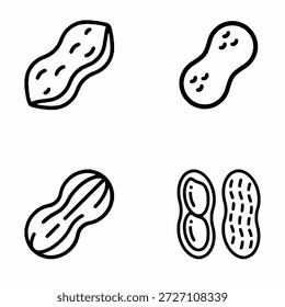 Icono de cacahuete en estilo de línea de contorno aislado sobre fondo blanco