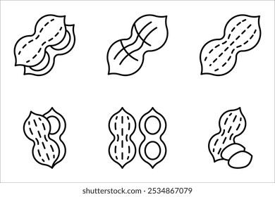 Peanut icon set. Outline of peanut vector illustration on white background