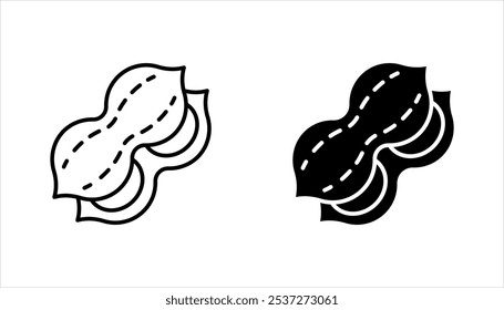 Peanut icon set. Outline of peanut vector illustration on white background