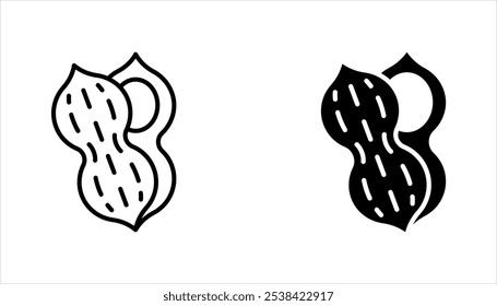 Peanut icon set. Outline of peanut vector illustration on white background