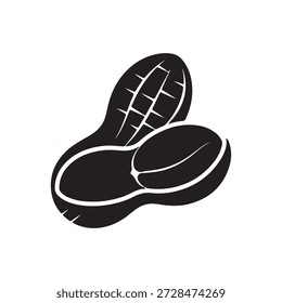 Diseño plano de la ilustración del Vector de la silueta del icono del cacahuete en fondo blanco
