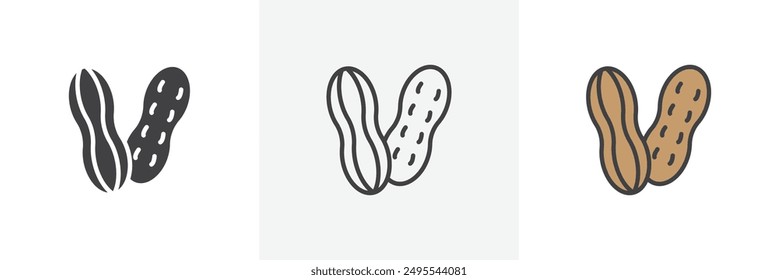 Peanut icon symbol collection on white background.