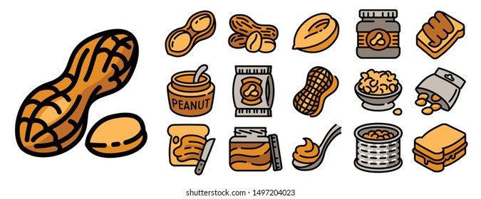 Peanut icons set. Outline set of peanut vector icons for web design isolated on white background