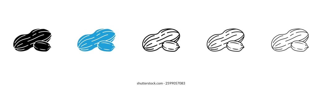 Peanut icons vector illustrations in black and blue colors for web and ui designs