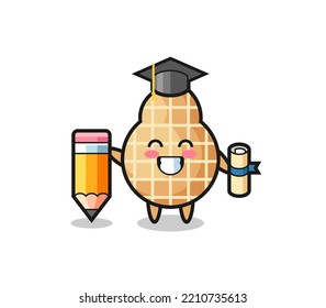 peanut illustration cartoon is graduation with a giant pencil , cute design