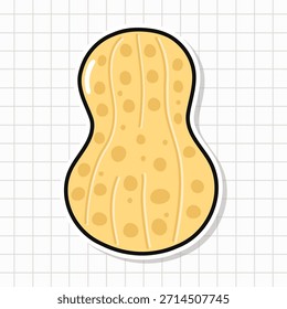 Ilustración de maní creando un lindo icono o diseño de pegatina, que representa bocadillos saludables, alergias, comida vegana e ingredientes naturales en un patrón a cuadros simple