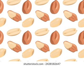Peanut kernels from different angles. Seamless pattern in vector. Suitable for backgrounds and prints