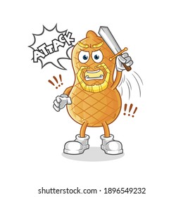 peanut knights attack with sword character. cartoon mascot vector