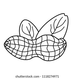 Peanut with leaves, vector black and white