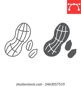 Peanut line and glyph icon, nuts and organic, peanut vector icon, vector graphics, editable stroke outline sign, eps 10.