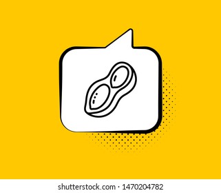 Peanut line icon. Comic speech bubble. Tasty nut sign. Vegan food symbol. Yellow background with chat bubble. Peanut icon. Colorful banner. Vector