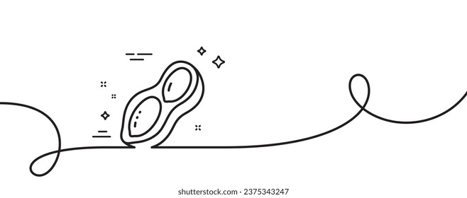 Peanut line icon. Continuous one line with curl. Tasty nut sign. Vegan food symbol. Peanut single outline ribbon. Loop curve pattern. Vector