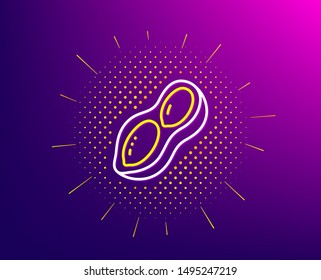 Peanut line icon. Halftone pattern. Tasty nut sign. Vegan food symbol. Gradient background. Peanut line icon. Yellow halftone pattern. Vector