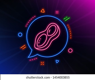 Peanut line icon. Neon laser lights. Tasty nut sign. Vegan food symbol. Glow laser speech bubble. Neon lights chat bubble. Banner badge with peanut icon. Vector