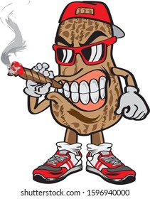 Peanut Man Smoking  Mascot Vector Cartoon ,Character