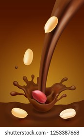 Peanut with melted chocolate background